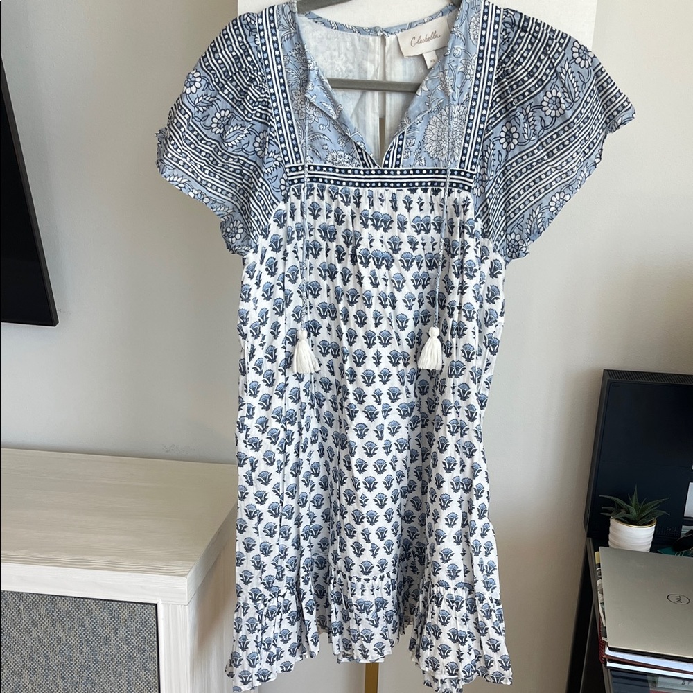 Cleobella Blue and White Floral Mini Dress